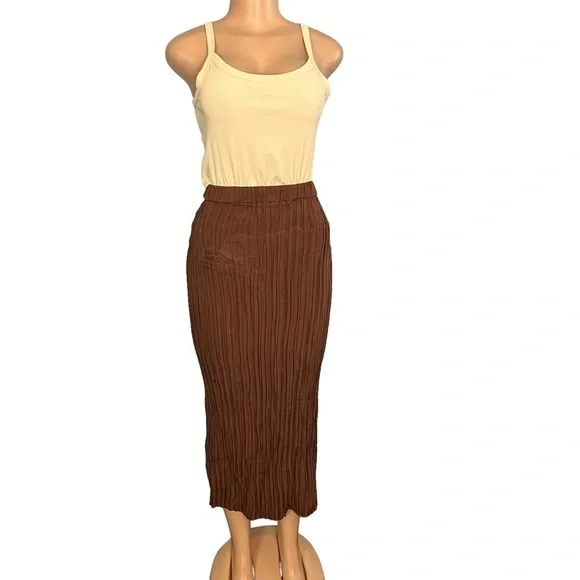 Anne Pinkerton Vintage Brown Silk Pleated Maxi Skirt - Picture 2 of 9